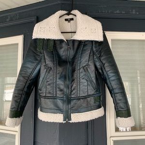 Missguided Green Faux Shearling Leather Coat NWOT